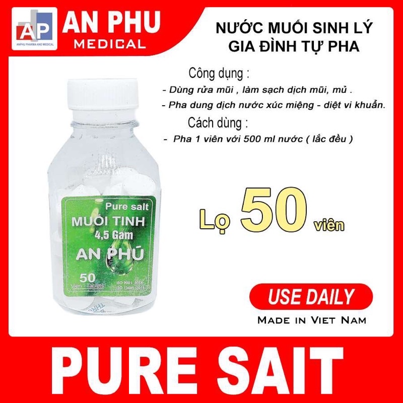 Muối Tinh An Phú( Lọ 50 Viên, 1 Viên Pha Thành 500ml Nước Muối Sinh Lý)