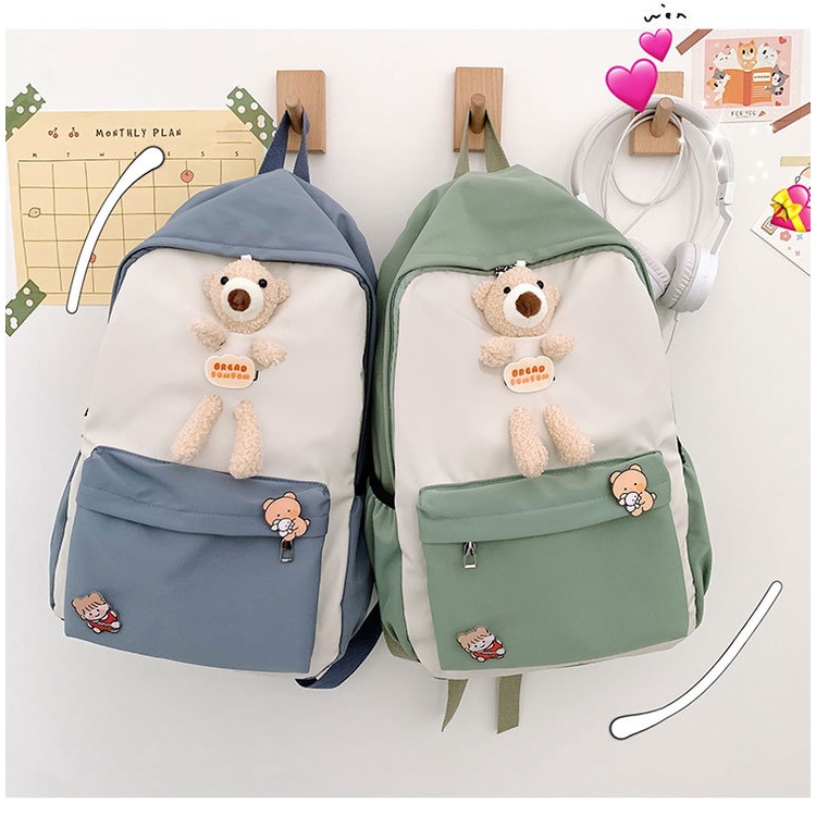 Balo Thời Trang Ulzzang Nữ, Cặp Học Sinh Sinh Viên Kèm Gấu Dễ Thương C9012-3002