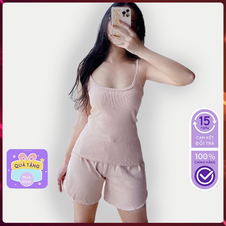 Bộ đồ ngủ thun nữ 2 dây, Đồ bộ ngủ nữ Pijama mặc nhà 2 dây thun ngắn - SN08