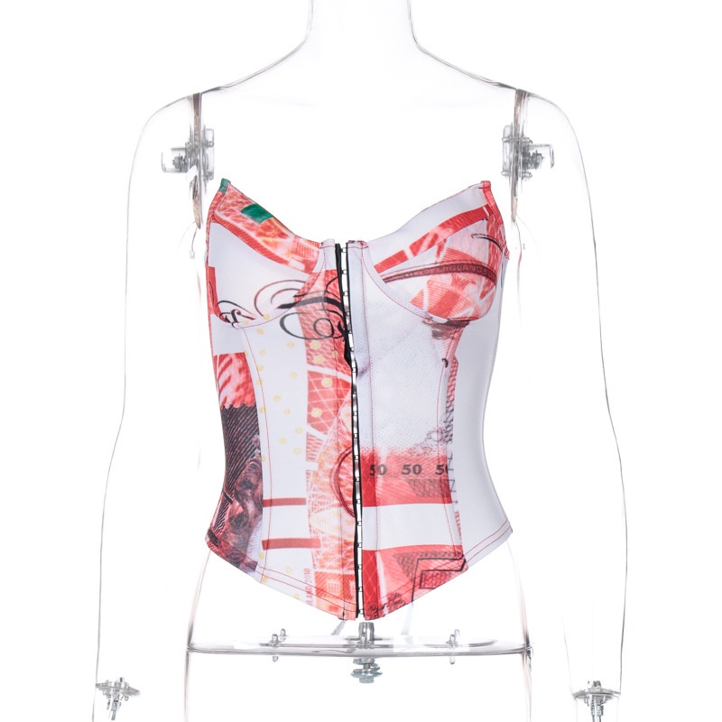 Áo Tank Top Trễ Vai Phối Ren Hoạ Tiết In Thiết Kế Quyến Rũ