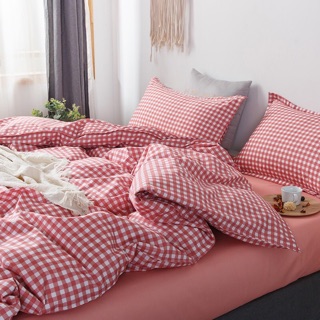 Bộ Drap & Chăn Phao Cotton Poly Kẻ Caro Đỏ
