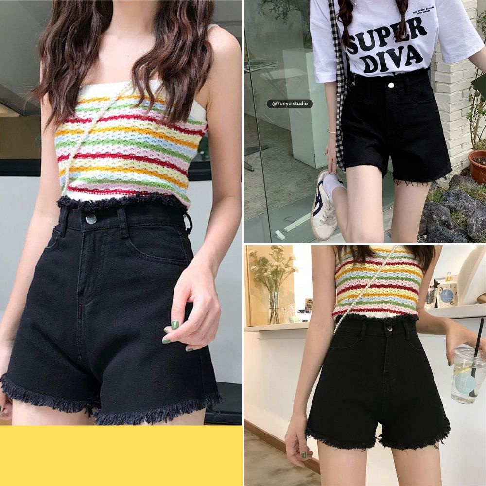 Quần đùi nữ, quần đùi kiểu rách gấu lưng quần màu trắng đen size S M L SKUQ-12A kenshop198