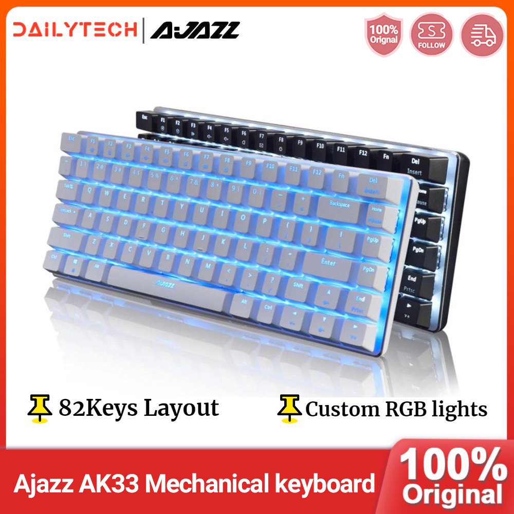 Bàn Phím Cơ Gaming Ajazz AK33 82 Phím Có Dây Màu Đen / Xanh Dương Có Đèn LED Cho PC