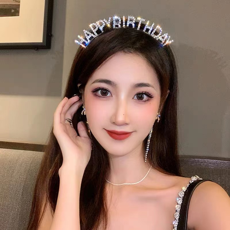 Băng đô hình chữ Happy Birthday đính đá lấp lánh vui nhộn cho nữ