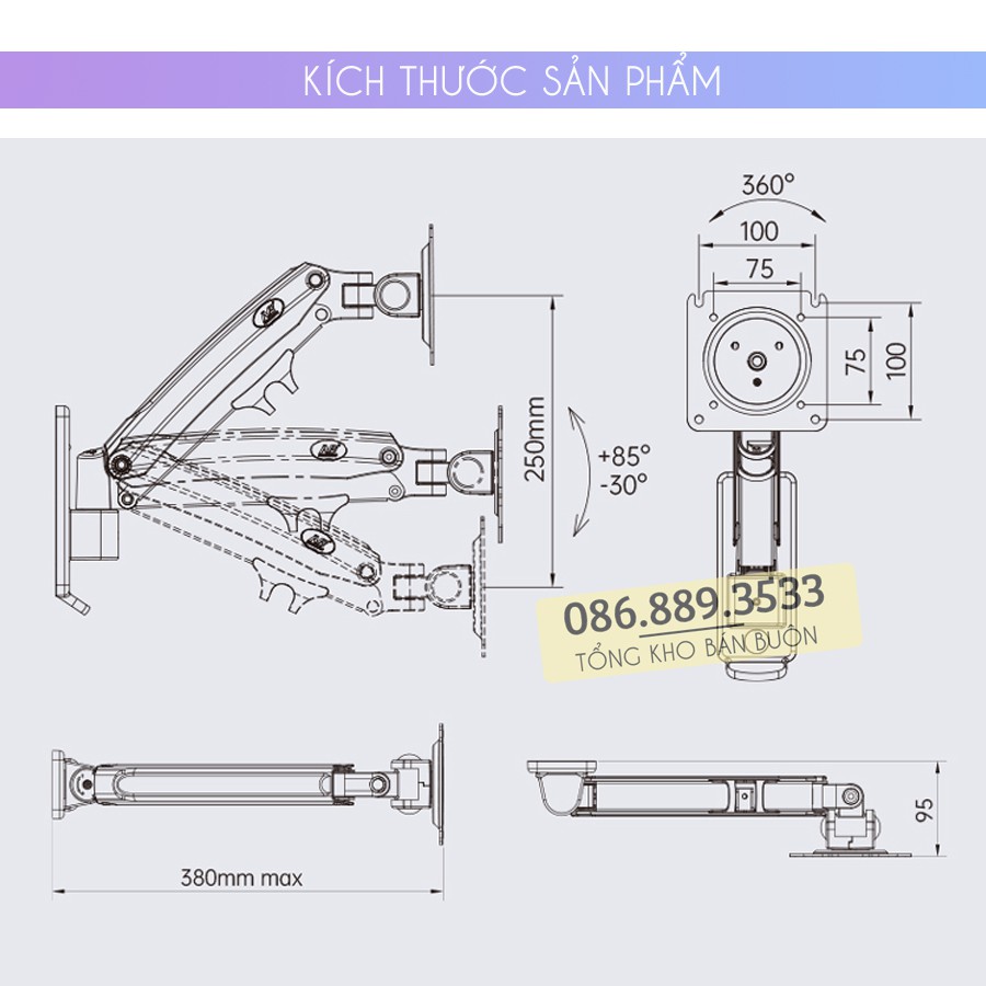 Giá Treo Màn Hình Máy Tính Gắn Tường NB F425 24 - 27 - 29 - 32 - 35 Inch - Giá Treo Tivi North Bayou Xoay Đa Năng