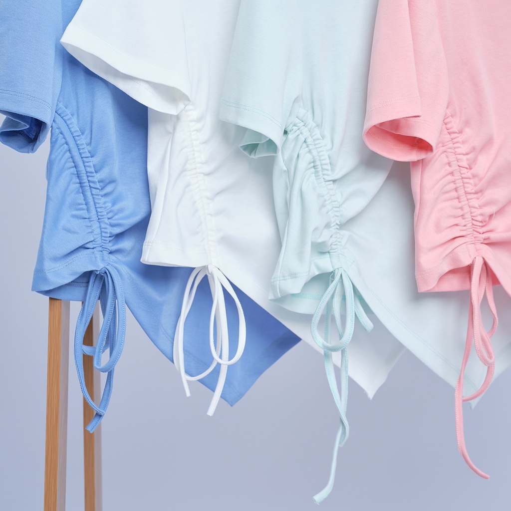 Áo Thun Croptop Nữ HECCI Ngắn Tay Đủ Màu Vạt Áo Chéo B404