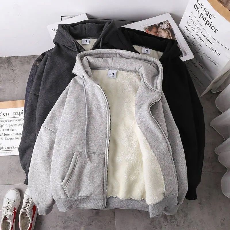 Áo Khoác Hoodie Lót Nhung Dày Dặn Dáng Rộng Thời Trang Thu Đông Cho Nam Giới Có size Lớn