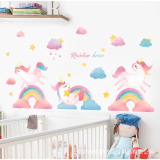 Decal dán tường trang trí cầu vòng ngựa Pony - giấy dán tường