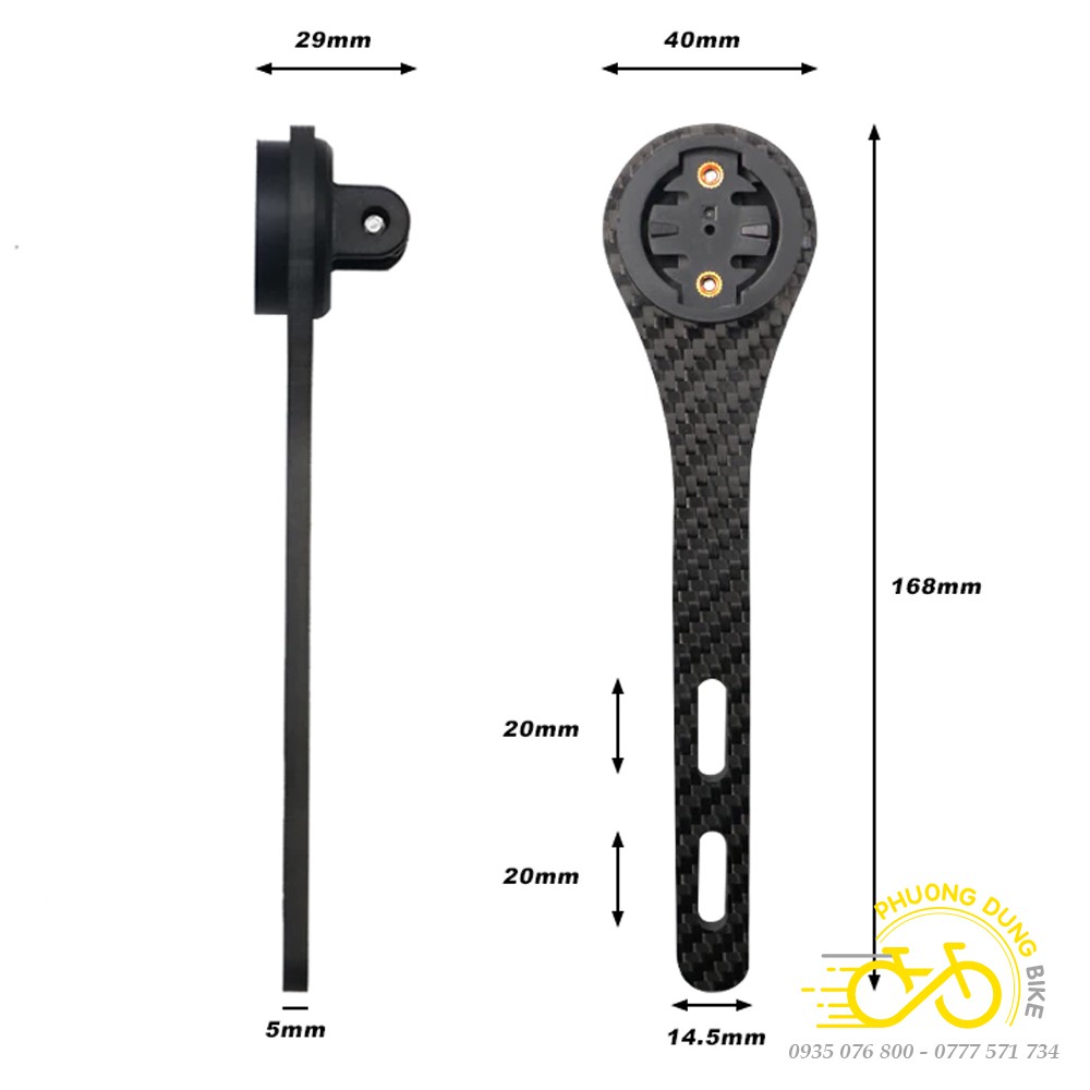 Giá carbon bắt đồng hồ Cateye, Garmin kèm giá đèn cho xe đạp