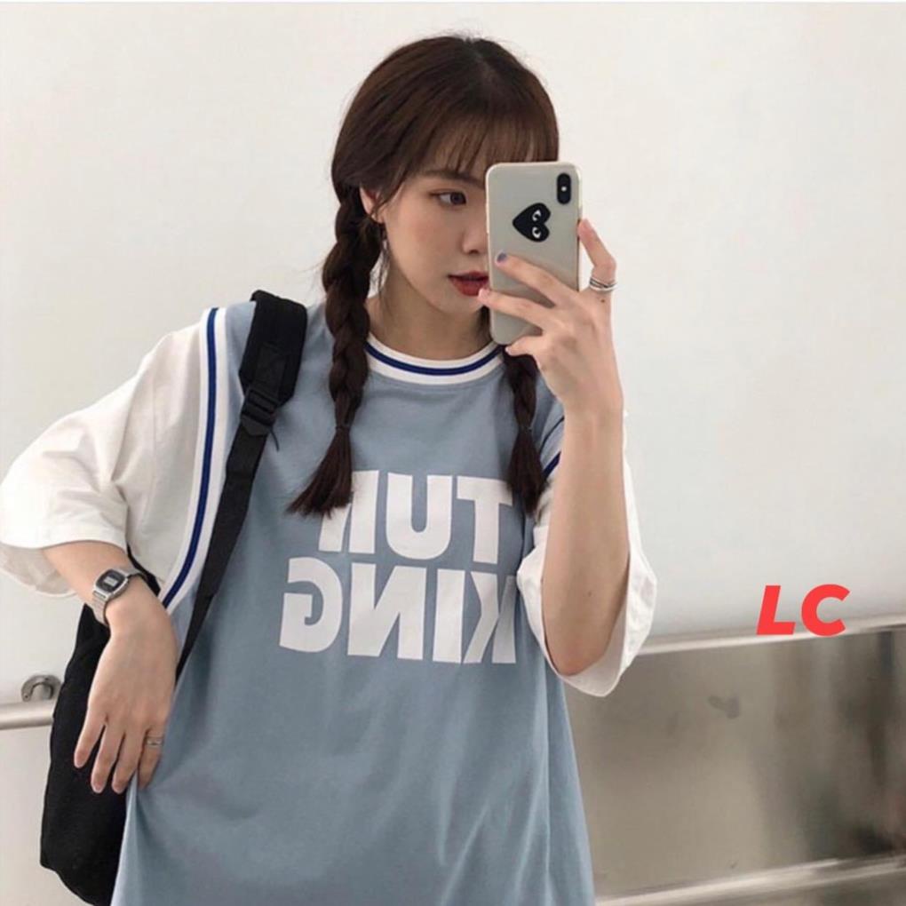 Áo phông phối tanktop bóng rổ tay lỡ unisex form rộng Tur King nam nữ màu xanh pastel cực lạ basics tee thun oversize