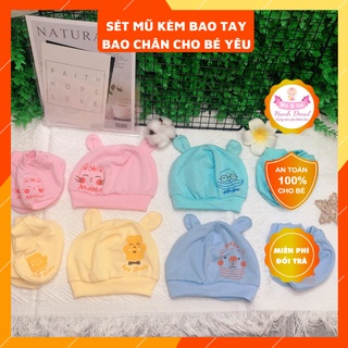 Set mũ kèm bao tay chân Tai thỏ sơ sinh mềm mại ấm áp cho bé