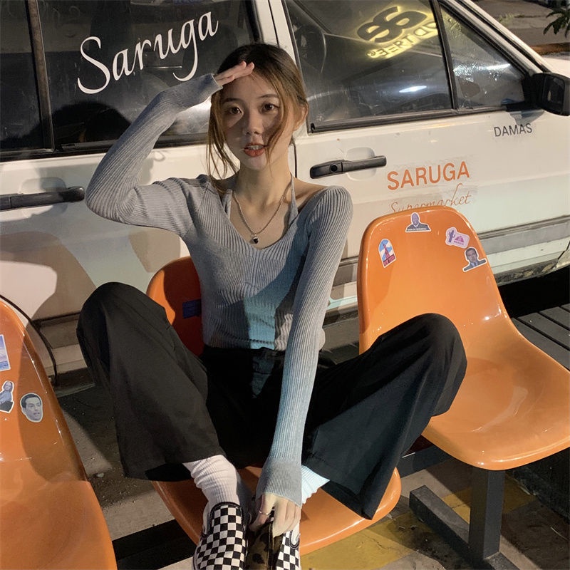 COZOK Áo sweater Tay Dài Dáng Ôm Thời Trang Cá Tính Cho Nữ