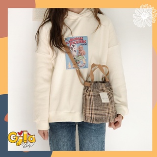 Túi xách đeo chéo sọc caro kiểu túi đựng cơm phong cách Hàn Quốc