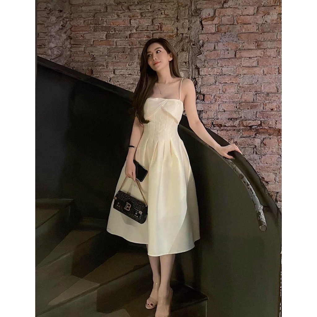 [HCM] Đầm Xòe Nữ 2 Dây Tapta Phối Ren Trước Ngực (Có Mút Ngực) L-G Store Thời Trang Nữ Sam Closet Free Size 40-55kg