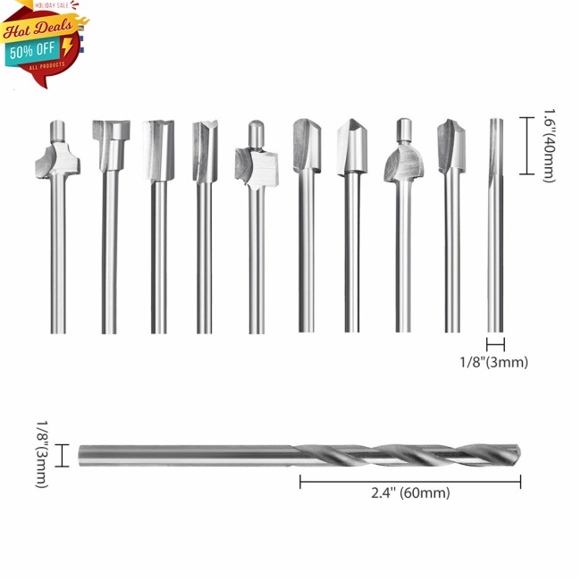 COD 15pcs 1/8&quot; 3mm Metal Shank Router Twist Drill Bit Set For Dremel Rotary Multi Cutting Tool
