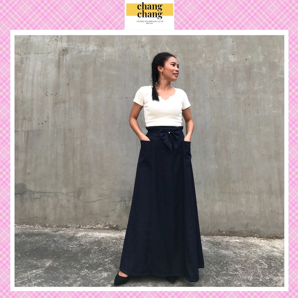 Váy Chống Nắng Cao Cấp Lưng Thun Cài Cúc, Áo Chống Nắng Thời Trang | Xanh Đen Nơ