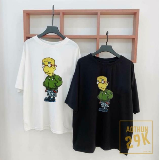 ÁO THUN UNISEX TAY LỠ TRẮNG ĐEN SIMSON LÍNH