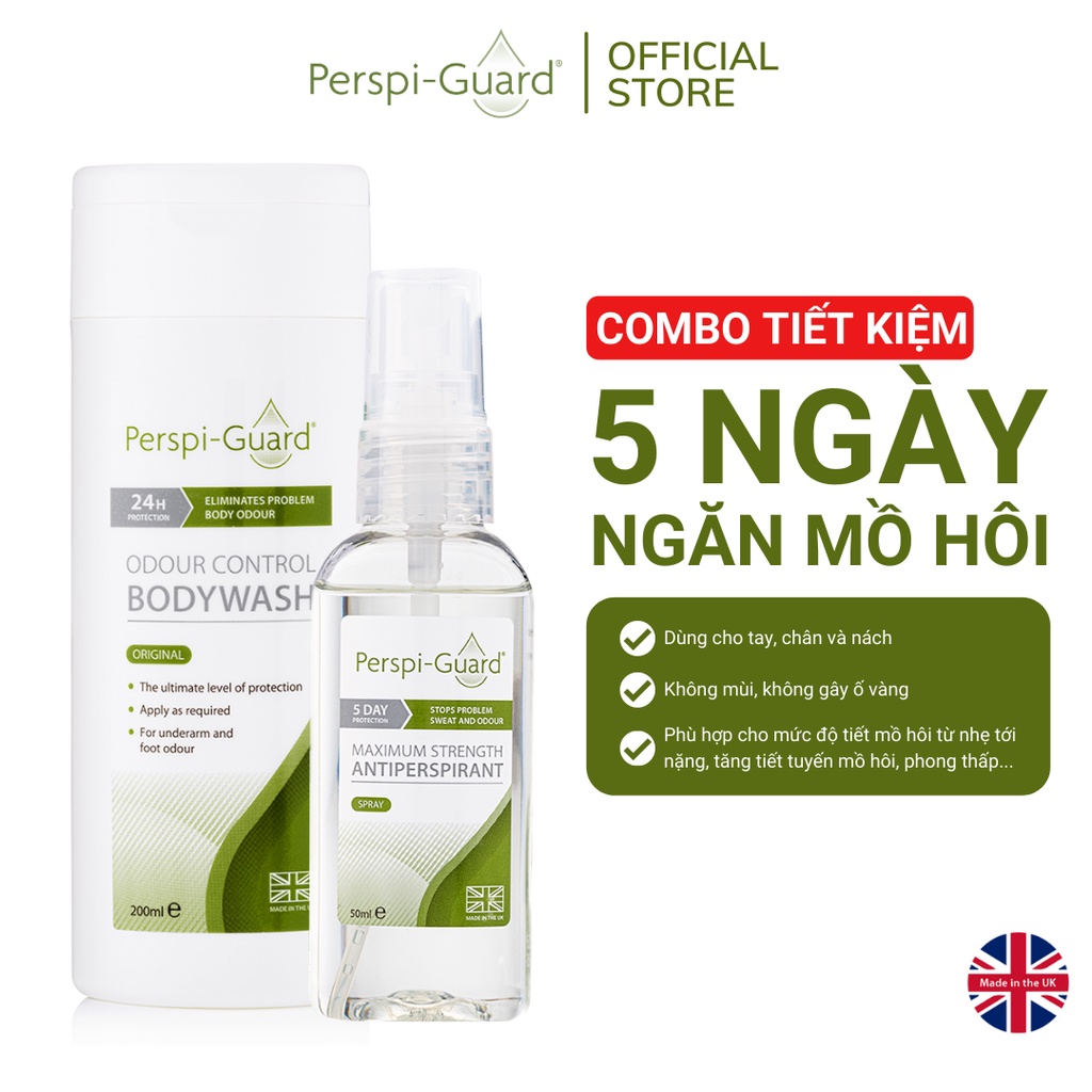 Combo ngăn mồ hôi sữa tắm + xịt khử mùi Perspi-Guard Sweat Defence System 200ml + 50ml