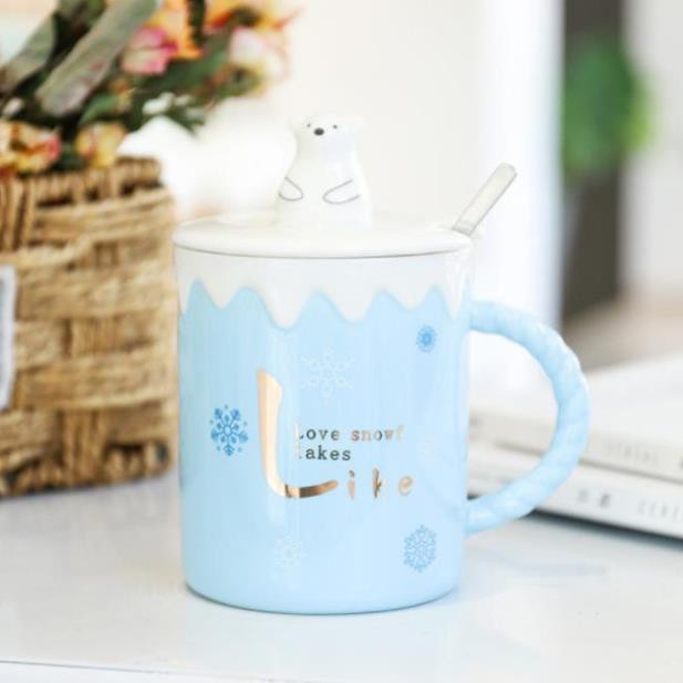 Ly Cốc Sứ Hình Gấu Trắng Nắp Nổi 400ML- Ly Cốc Văn Phòng, Học Sinh, Quà Tặng Bạn Bè cao cấp