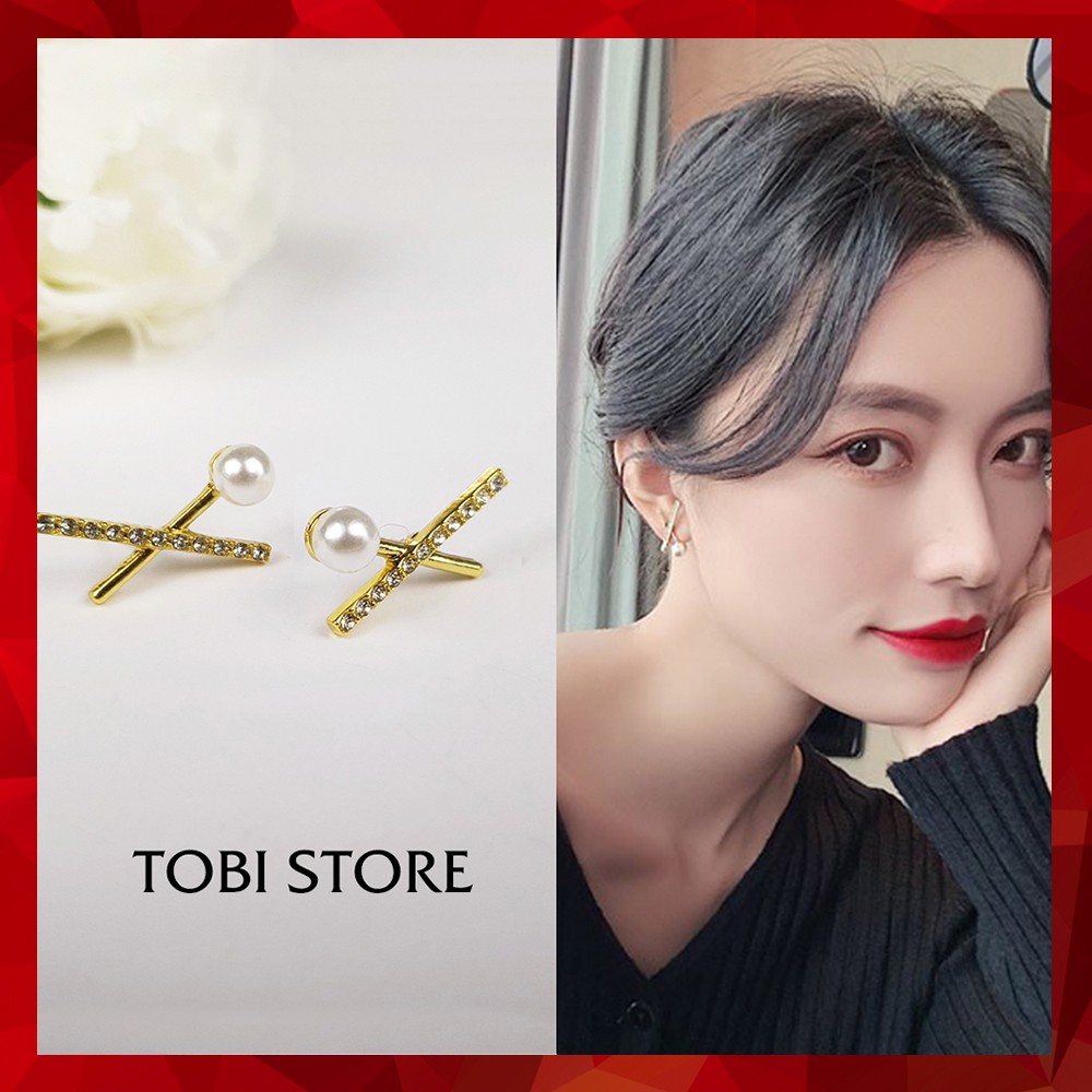 [Mã FAMARAL2 giảm 10K đơn 50K]Bông tai nữ đan chéo chữ X xinh xắn dễ thương đính ngọc TOBI'SHOP TB301