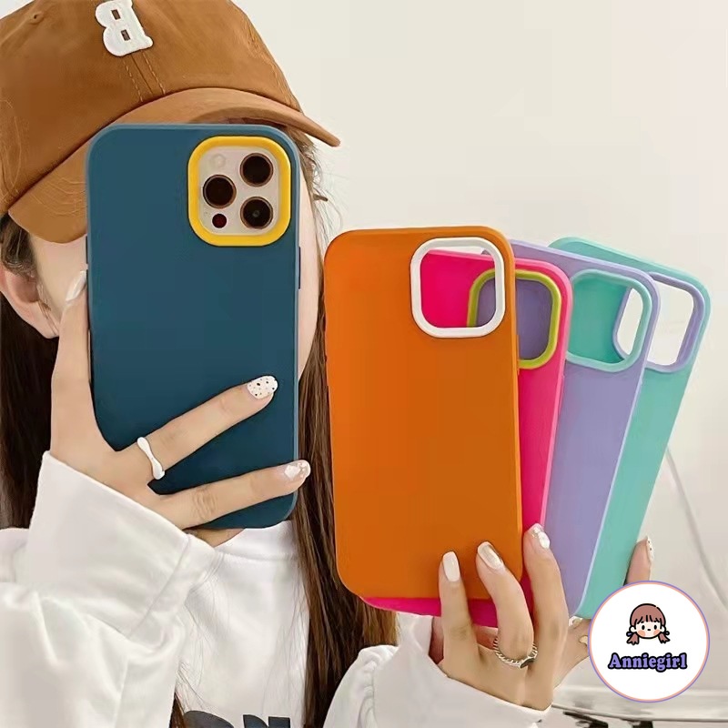 Ốp Điện Thoại Silicone Mềm Màu Kẹo Chống Sốc 3 Trong 1 Cho Iphone 14 13 12 11 Pro Max X XR 8 7 Plus