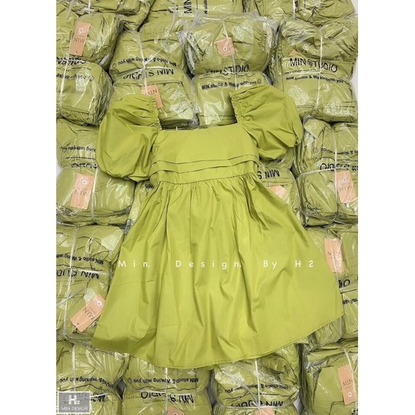 Váy hè xinh, Váy hè thô nơ sau tay phồng xanh cốm cổ vuông xinh,Đầm hè xanh cốm babydoll tiểu thư | BigBuy360 - bigbuy360.vn