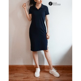 865 - Đầm suông cổ polo tay ngắn xẻ sườn trái