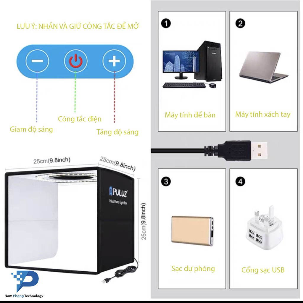 HỘP CHỤP ẢNH SẢN PHẨM PULUZ MÀU ĐEN SZ 25*25 - CHÍNH HÃNG - CÓ BẢO HÀNH