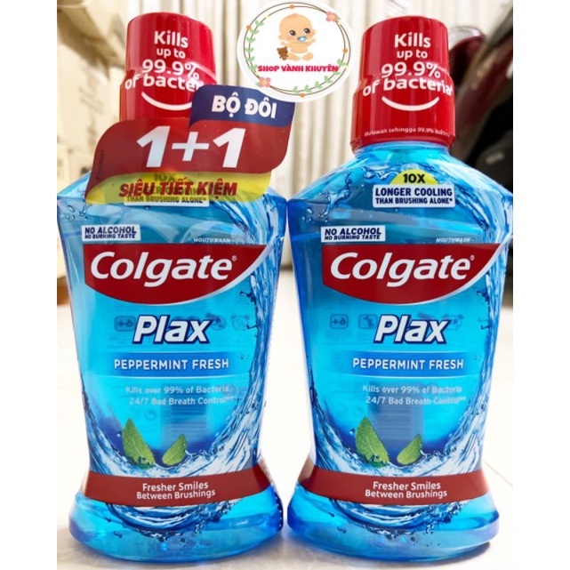 Bộ Đôi Nước Súc Miệng Colgate Plax Bạc Hà The Mát chai 500ml không chứa cồn