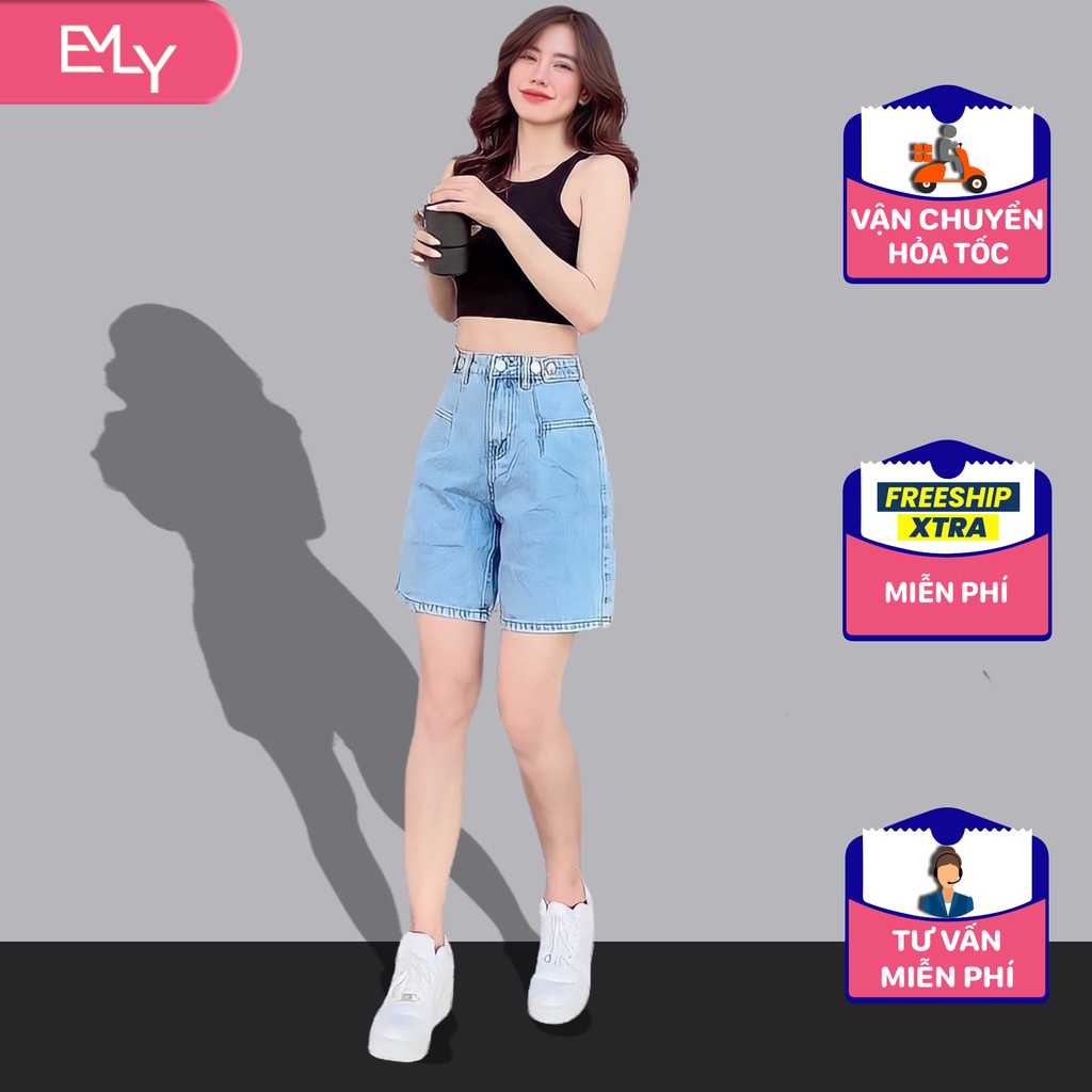 Quần short nữ jeans ngố lửng ống rộng lưng cao Emilyshop ulzzang