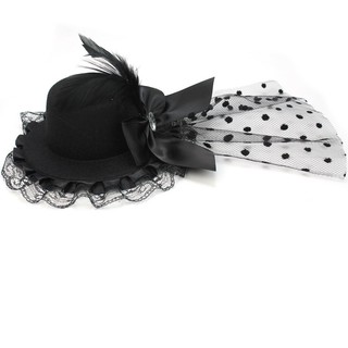 Kẹp Tóc Hình Nón Lưới Phối Nơ Màu Đen Phong Cách Gothic