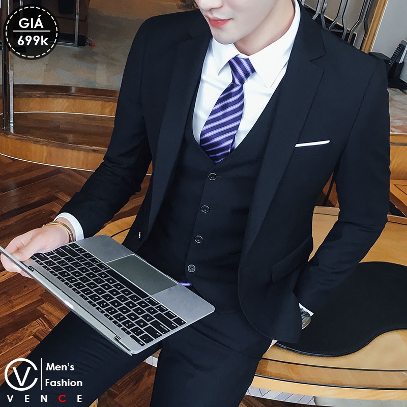 Vest nam cao cấp - form ôm body chất vải dày mịn co giãn nhẹ. Suit Nam Cao Cấp - TIANO STORE