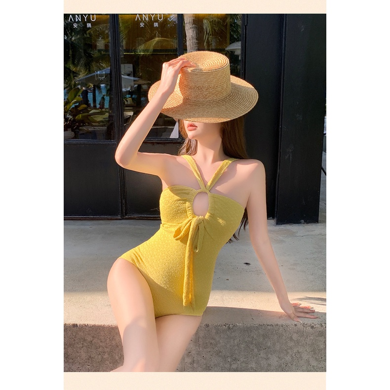 Bộ bikini Hai Dây Màu Trơn Lưng Cao Phong Cách Nhật Hàn Quyến Rũ