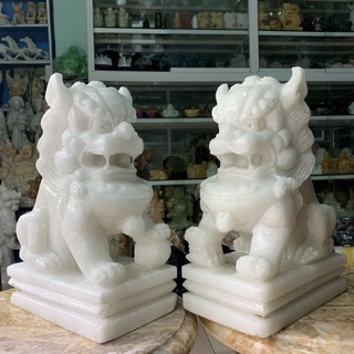 Cặp Lân Đá Trắng Phong Thủy Cao 30cm – Đá Cẩm Thạch Trấn Trạch Hút Lộc, Trang Trí Nhà Cửa, Cửa Hàng, Quà Phong Thuỷ