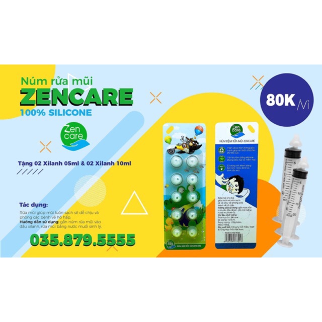 Núm silicon (100%) rửa mũi cho bé Zen Care