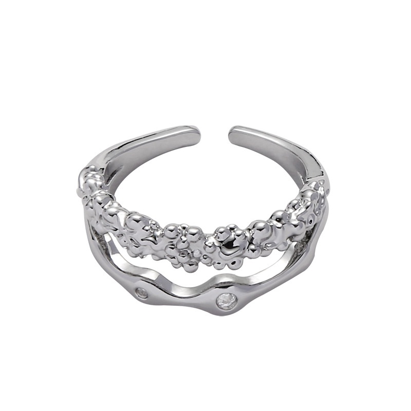 Nhẫn Hở Hai Lớp Đính Kim Cương Phong Cách Retro Thời Trang Dành Cho Nữ