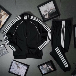  Bộ thể thao nam - áo khoác nỉ thể thao quần 3 sọc cao cấp kẻ có khóa kéo 4 màu 