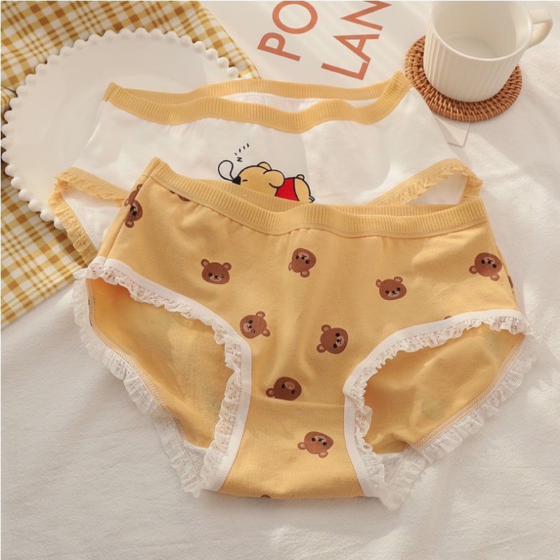 Set 5 quần lót gấu vàng, quần chip nữ cute, cotton co giãn 4 chiều kháng khuẩn, ôm sát thoải mái.