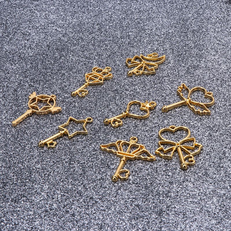 Bộ 8 Cây Đũa Hợp Kim Ma Thuật Hình Trái Tim Mở Bezel Charm Hoa Trống F