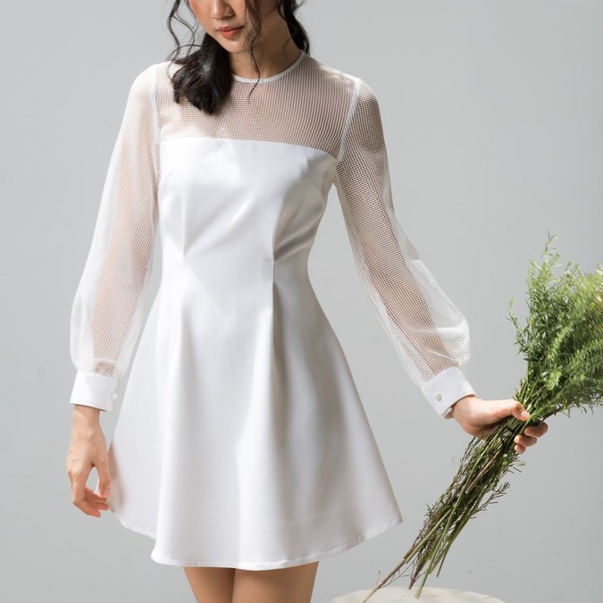 ĐẦM TAY DÀI PHỐI LƯỚI - D1140 | BigBuy360 - bigbuy360.vn