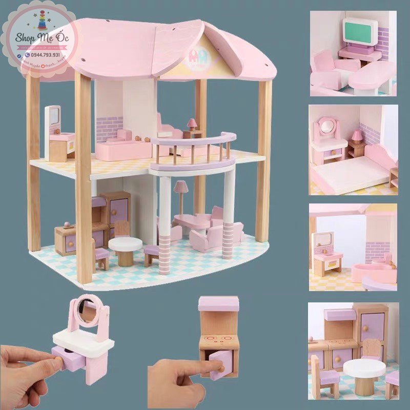 Doll House - Đồ chơi nhà búp bê gỗ 2 tầng xinh xắn cho bé gái