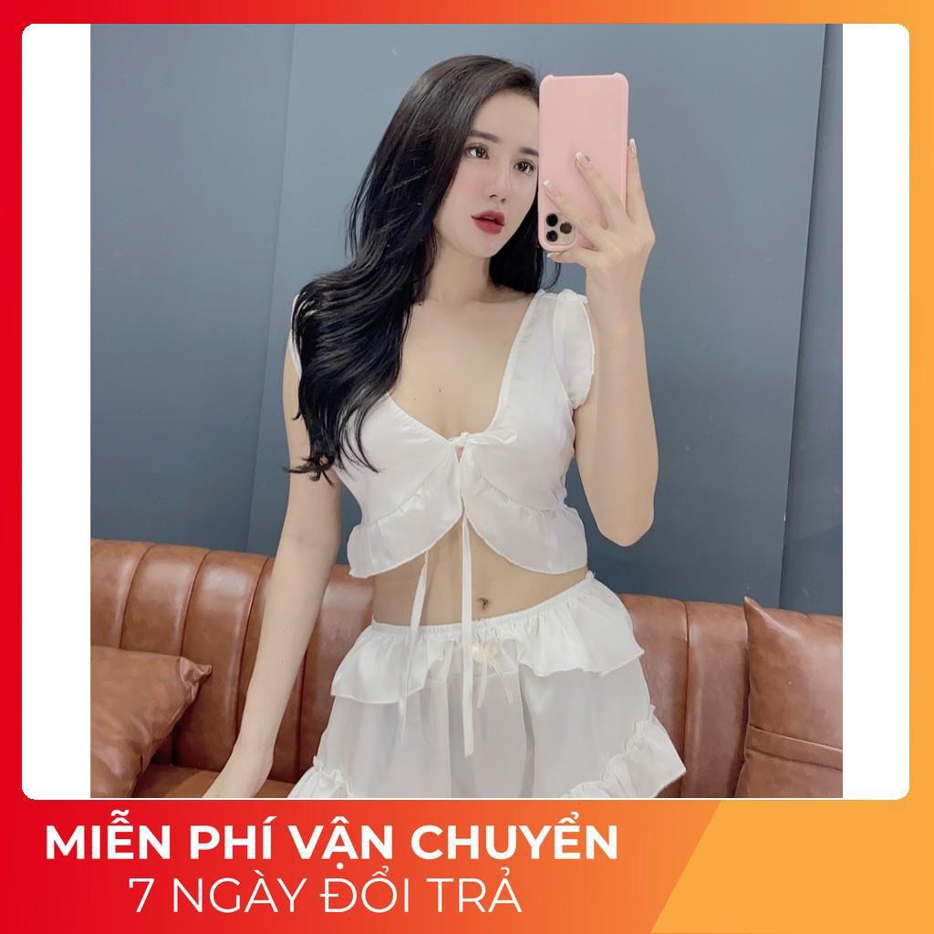 Đồ Ngủ Sexy Nữ 💫 FREE SHIP 💫Đồ Ngủ Sexy Lụa Phi Hai Dây Chất Mịn Quyến Rũ BO CROPTOP NO