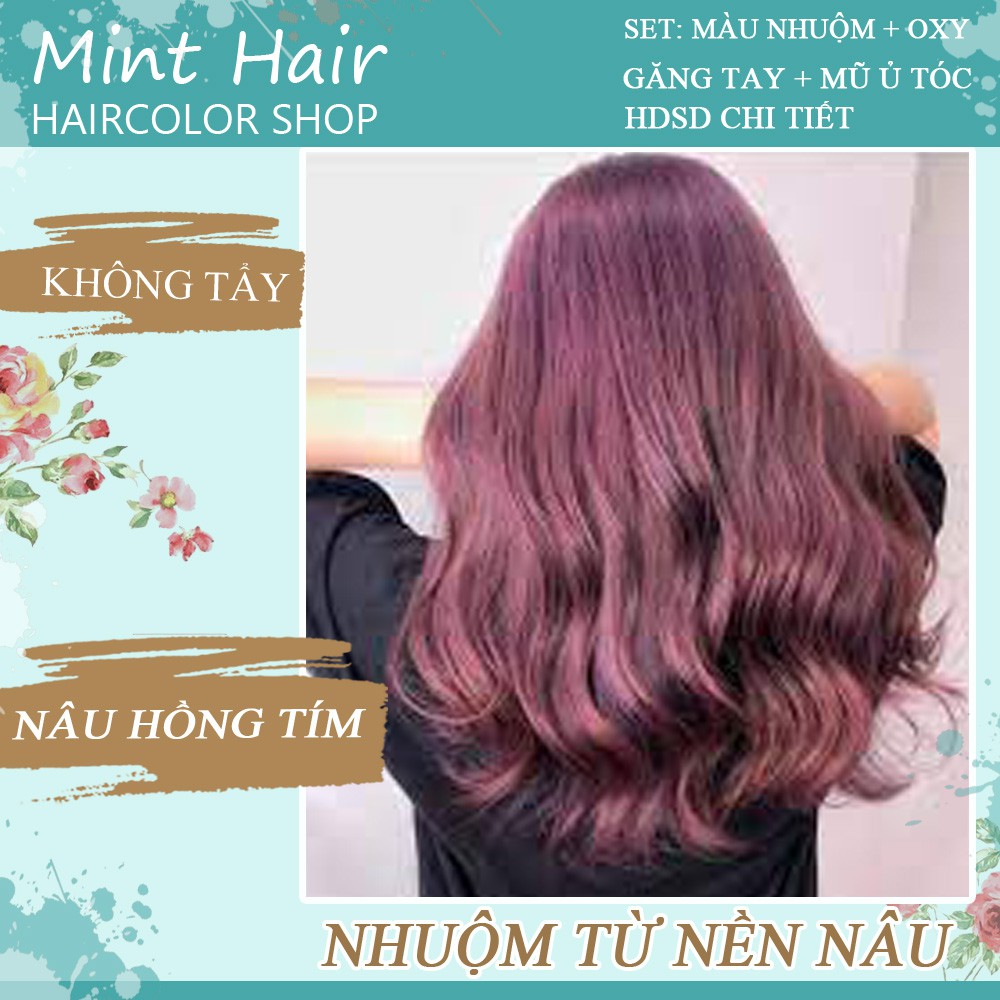 Kem Nhuộm Tóc Tại Nhà Thảo Dược Nâu Hồng Tím-Nhuộm Từ Nền Nâu-Không Tẩy-Tặng Oxy