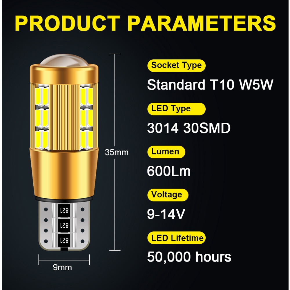 1x W5W T10 LED Canbus 12V 6000K 3014 30 SMD Xe ô tô 5W5 Bóng đèn LED Khe hở Nêm Ánh sáng bên Siêu sáng cho Đèn LED ô tô