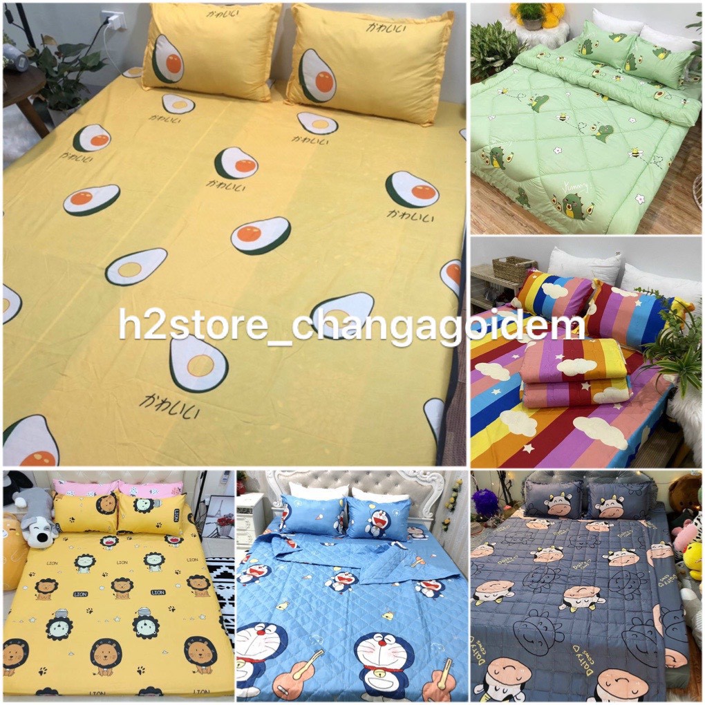 Ga gối poly bộ ga gối Cotton Hàn Quốc đáng yêu miễn phí bo chun drap ga giường