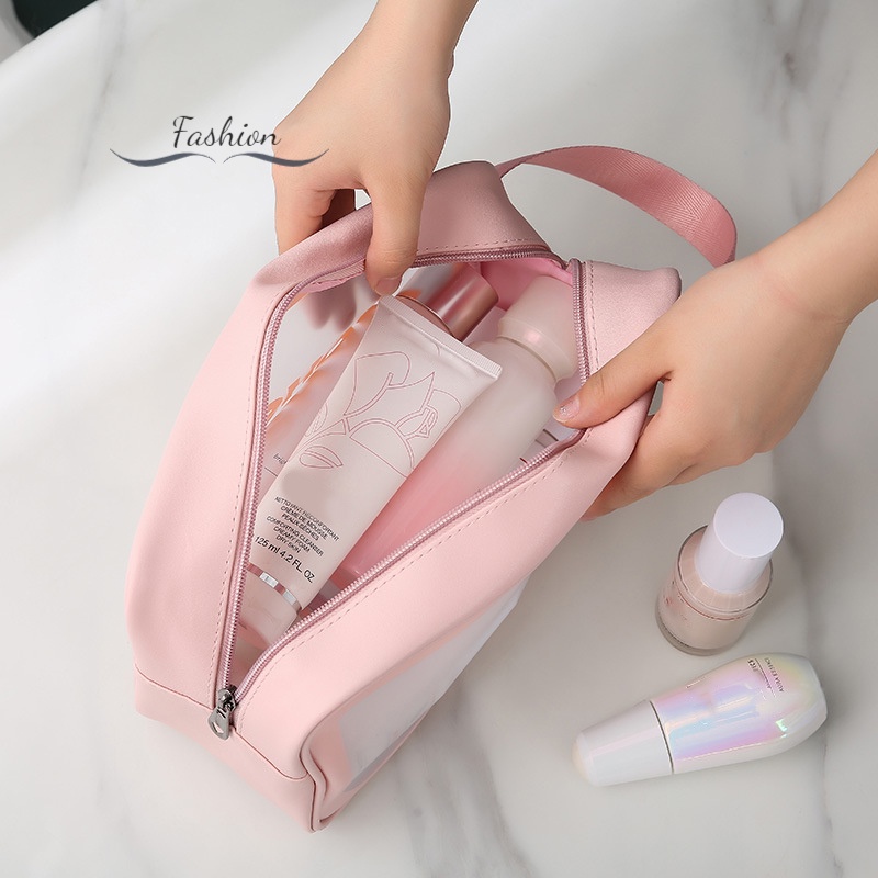 Túi Đựng Mỹ Phẩm Ba Món Trong Suốt Mờ Kích Thước Lớn Di Động Tiện Dụng Cho Nữ