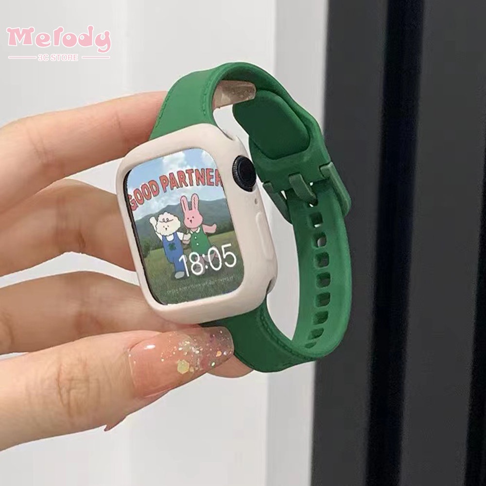 Dây Đeo Silicone Kèm Ốp Bảo Vệ Cho Đồng Hồ Thông Minh iwatch 45 / 44 / 42 / 41 / 40 / 38mm Series 8 7 6 SE 5 4 3