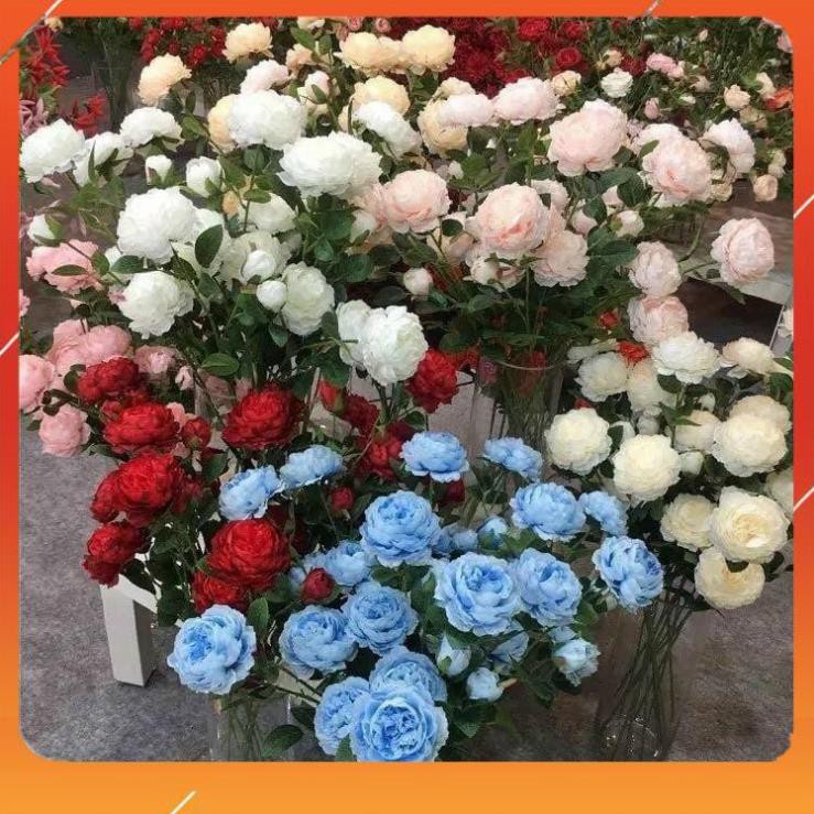 [Giá lẻ bằng giá sỉ] (Cành 3 bông) Hoa hồng mẫu đơn vải lụa - hoa hồng giả cành 3 bông size to