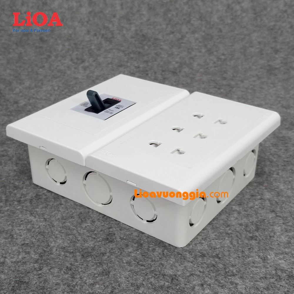 Combo ổ cắm điện ba 2 chấu LiOA 16A 3520W có cầu dao chống quá tải 15A - Âm tường