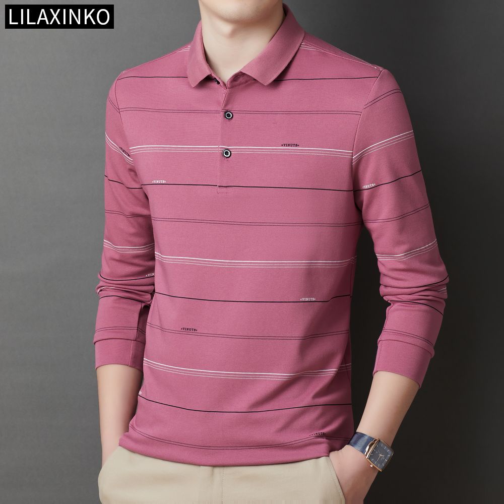 Áo Thun Polo Cotton Tay Dài Kẻ Sọc 5 Màu Thời Trang Thu Đông Cho Nam